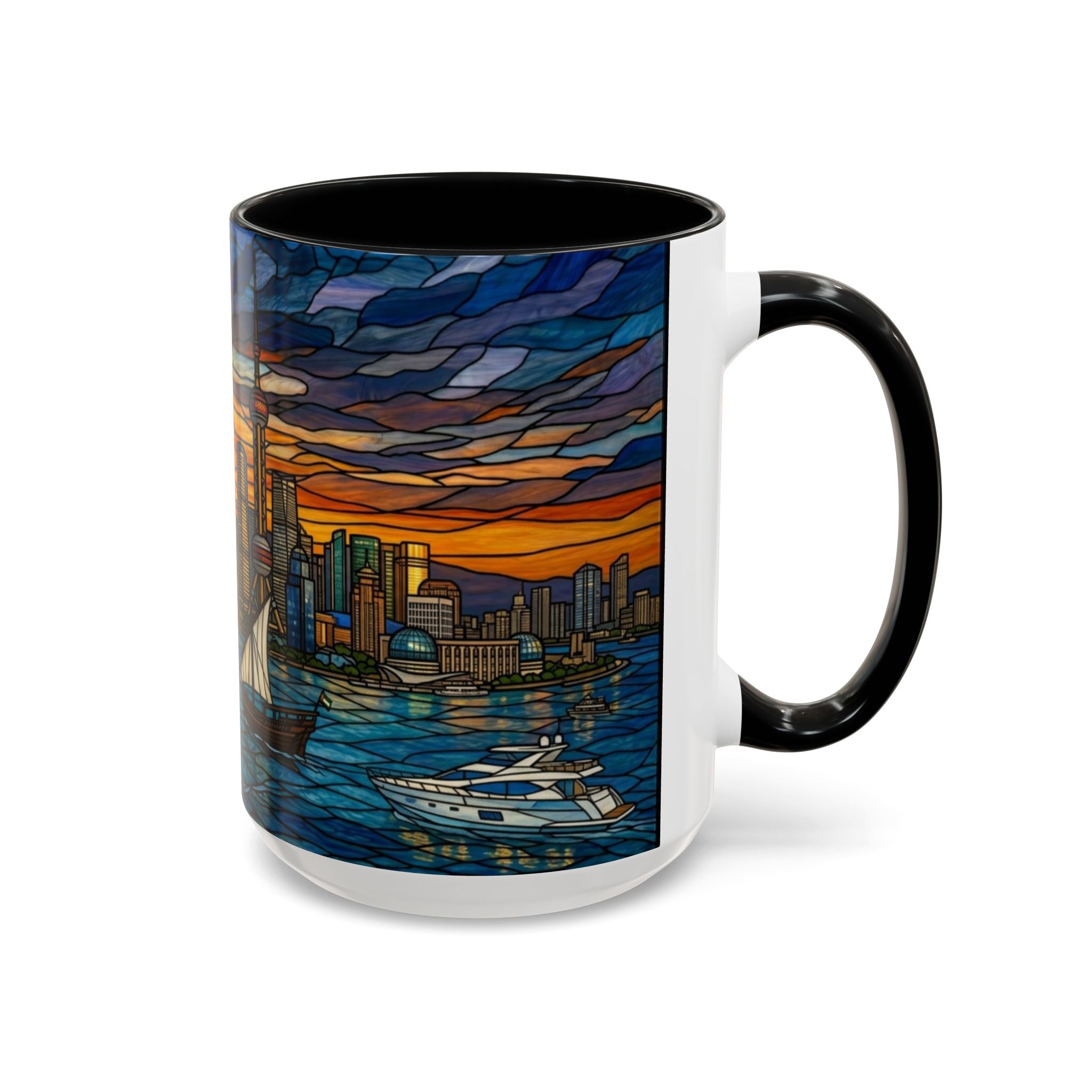 Shanghai Harbor Stained-Glass Sunset Coffee Mug (11/15oz)