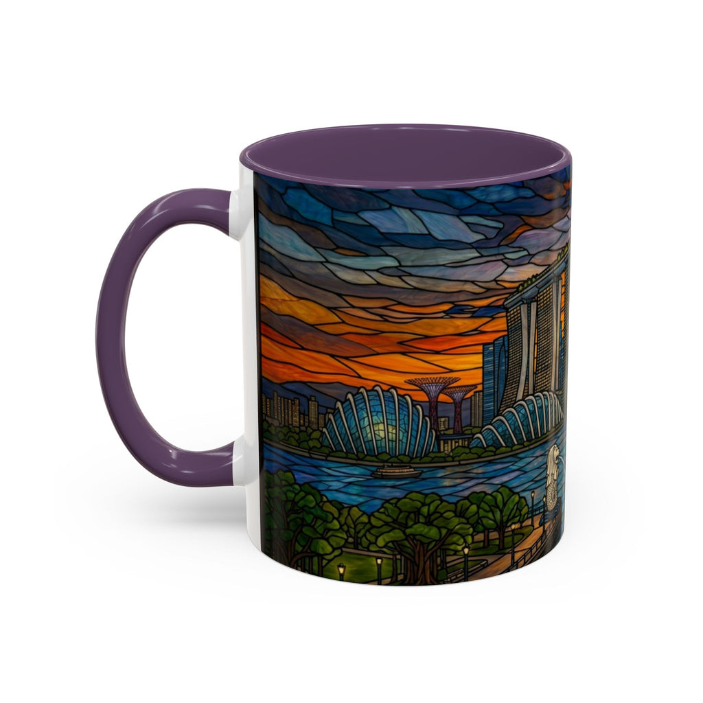 Singapore Skyline Accent Coffee Mug — Stained Glass Marina Bay Sunset Design (11/15oz)
