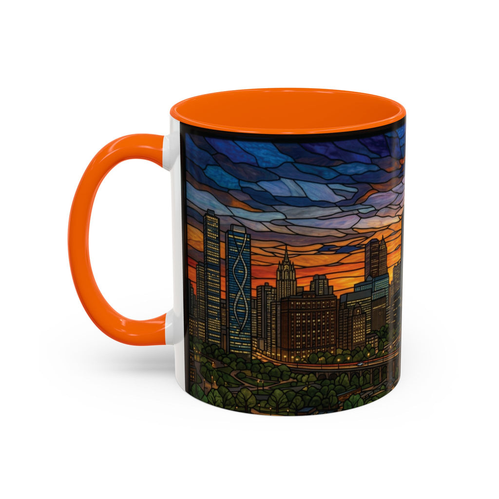 Chicago Skyline Accent Coffee Mug — Stained Glass Sunset Cityscape (11/15oz)