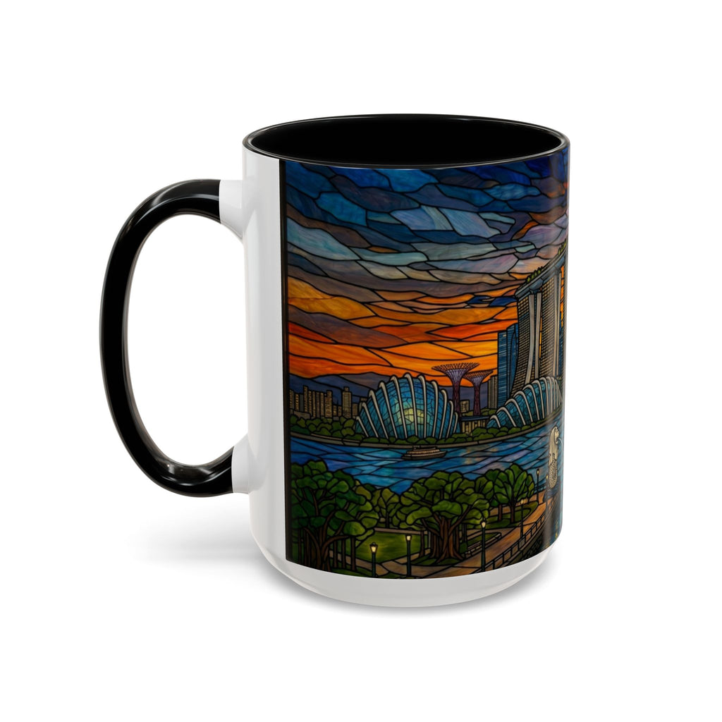 Singapore Skyline Accent Coffee Mug — Stained Glass Marina Bay Sunset Design (11/15oz)