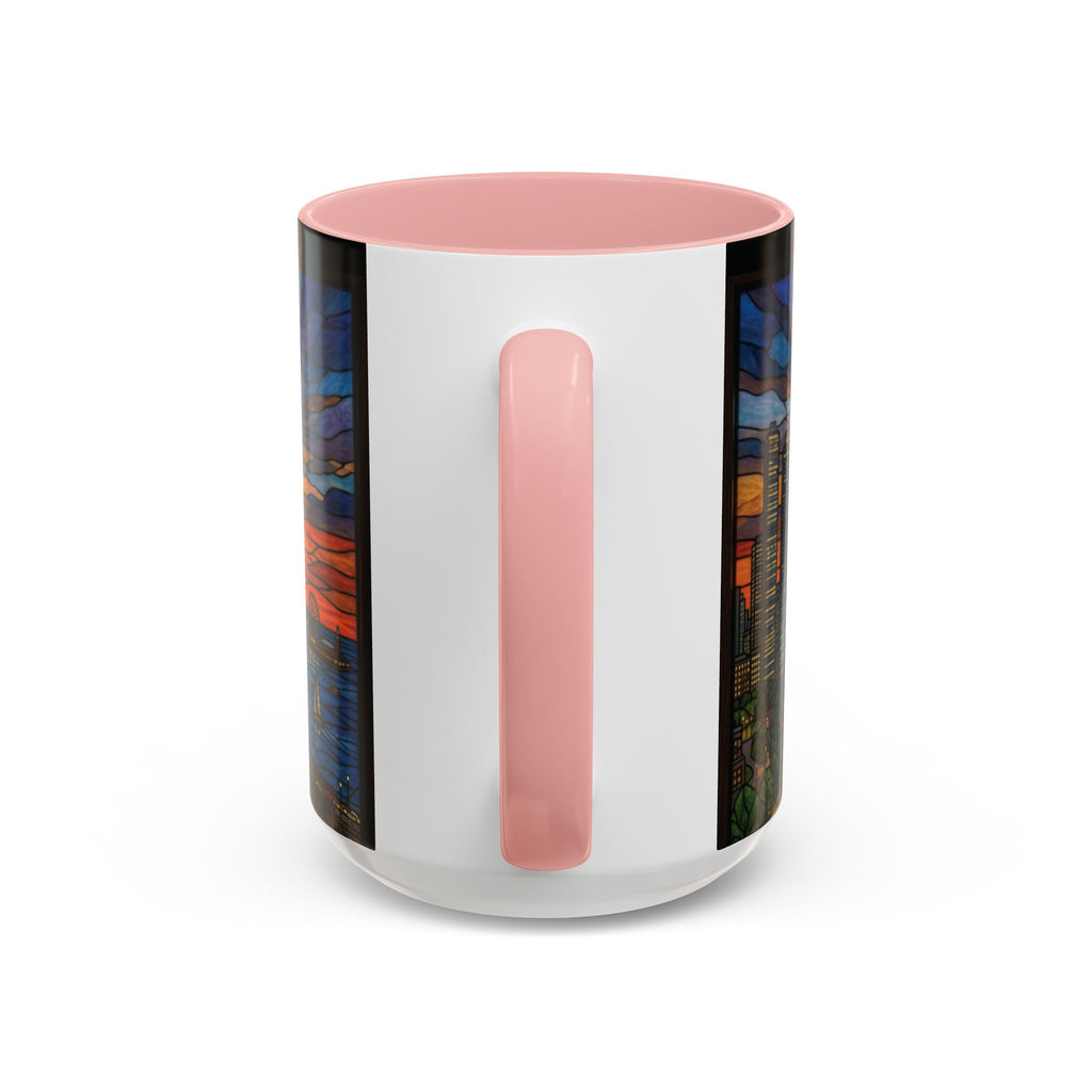Chicago Skyline Accent Coffee Mug — Stained Glass Sunset Cityscape (11/15oz)