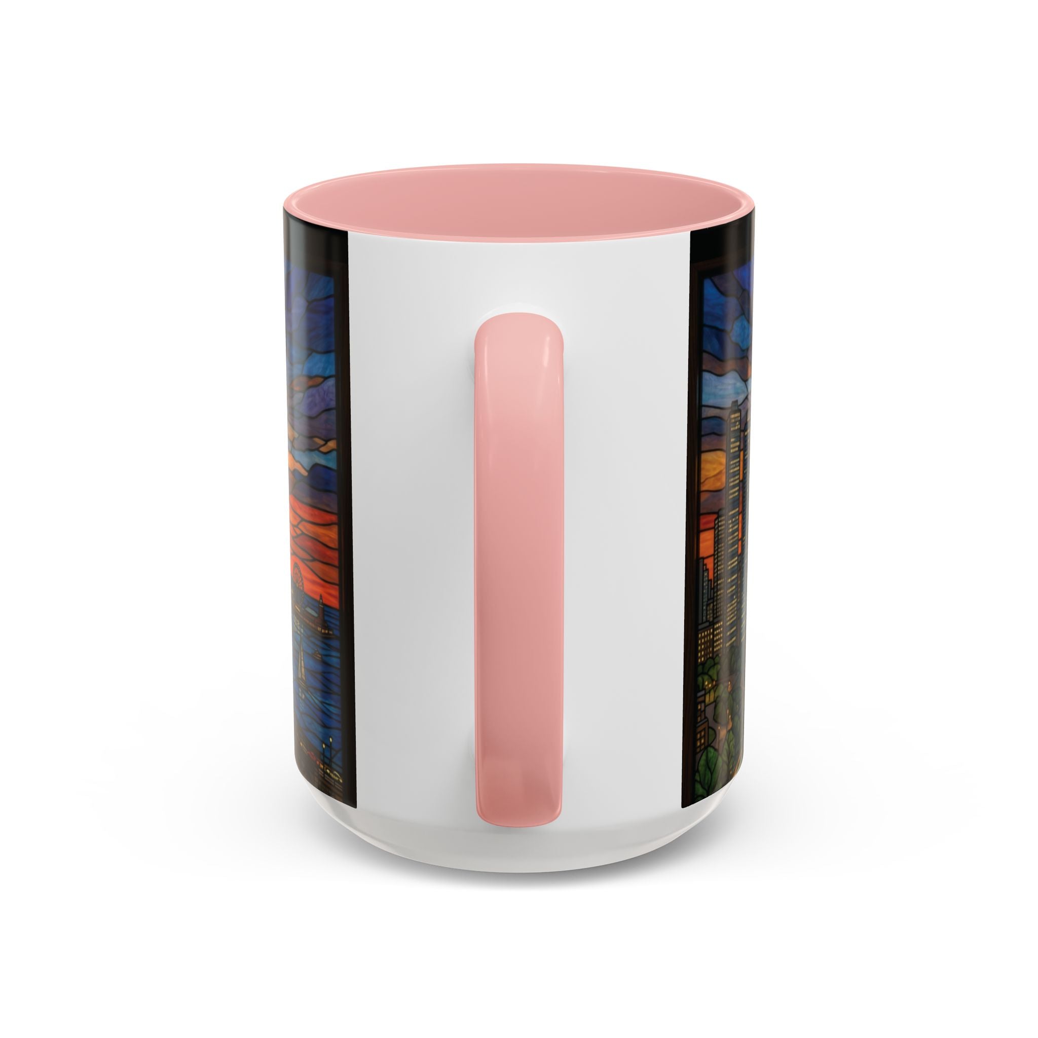 Chicago Skyline Accent Coffee Mug — Stained Glass Sunset Cityscape (11/15oz)