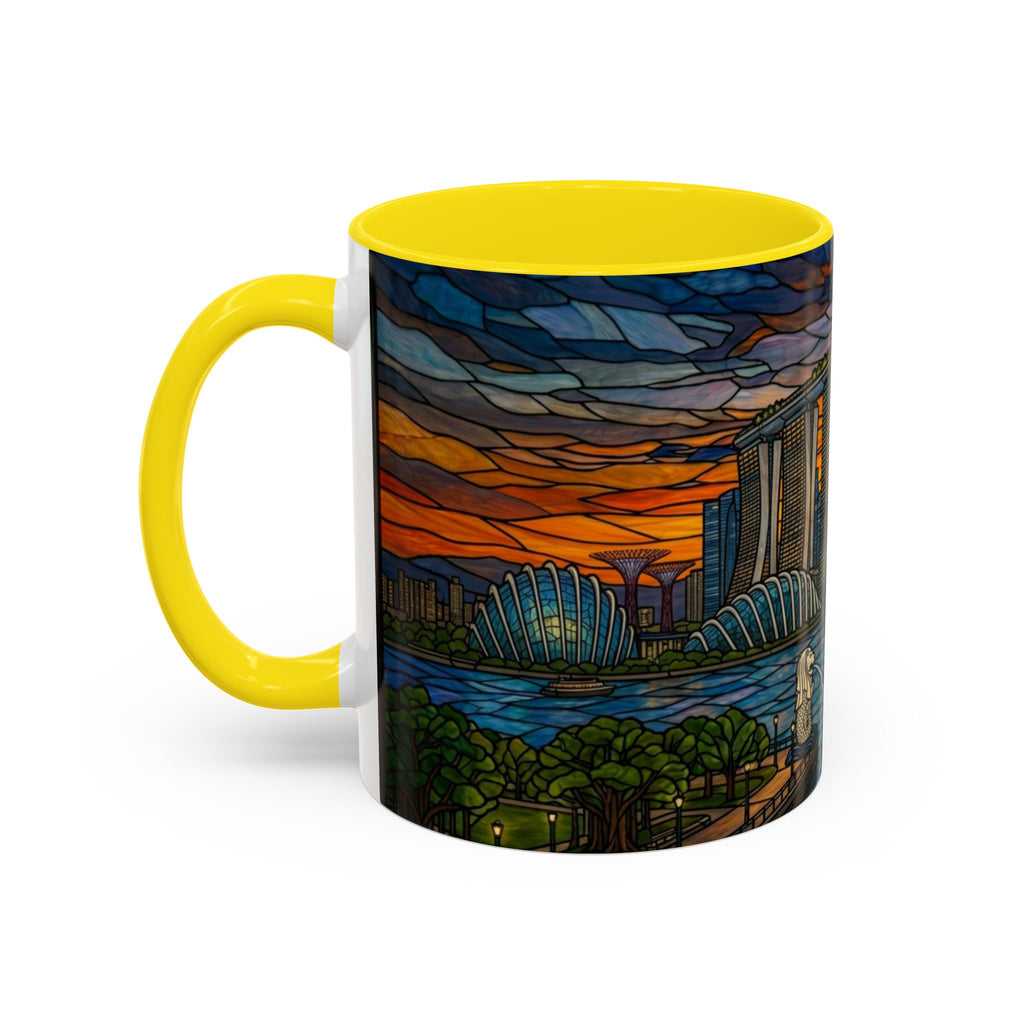Singapore Skyline Accent Coffee Mug — Stained Glass Marina Bay Sunset Design (11/15oz)