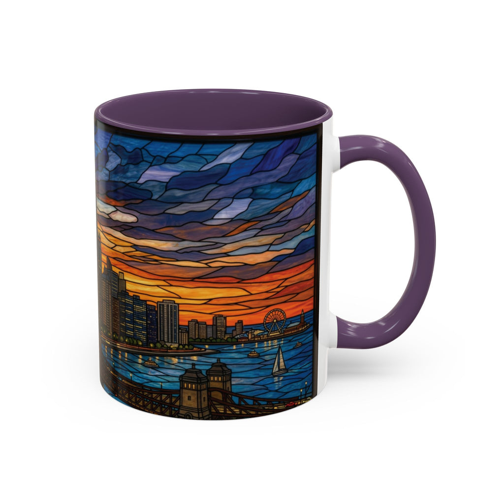 Chicago Skyline Accent Coffee Mug — Stained Glass Sunset Cityscape (11/15oz)