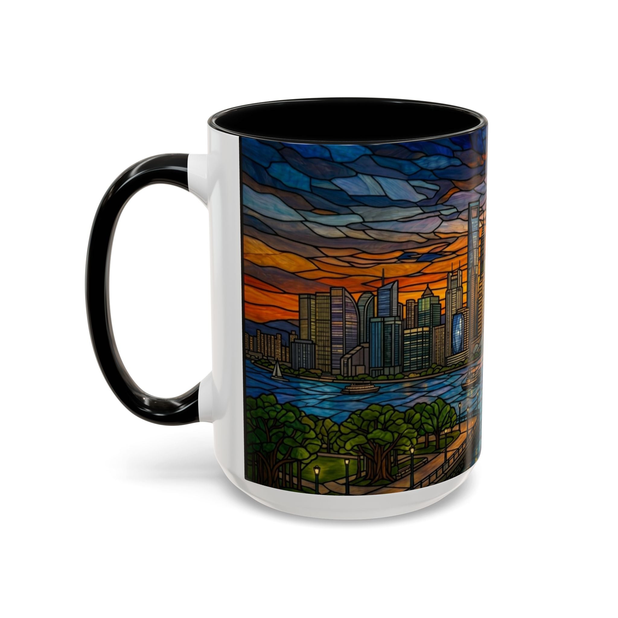Shanghai Harbor Stained-Glass Sunset Coffee Mug (11/15oz)