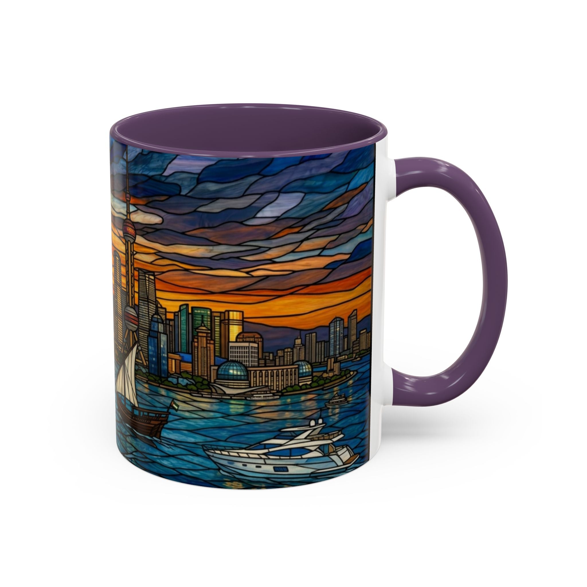 Shanghai Harbor Stained-Glass Sunset Coffee Mug (11/15oz)