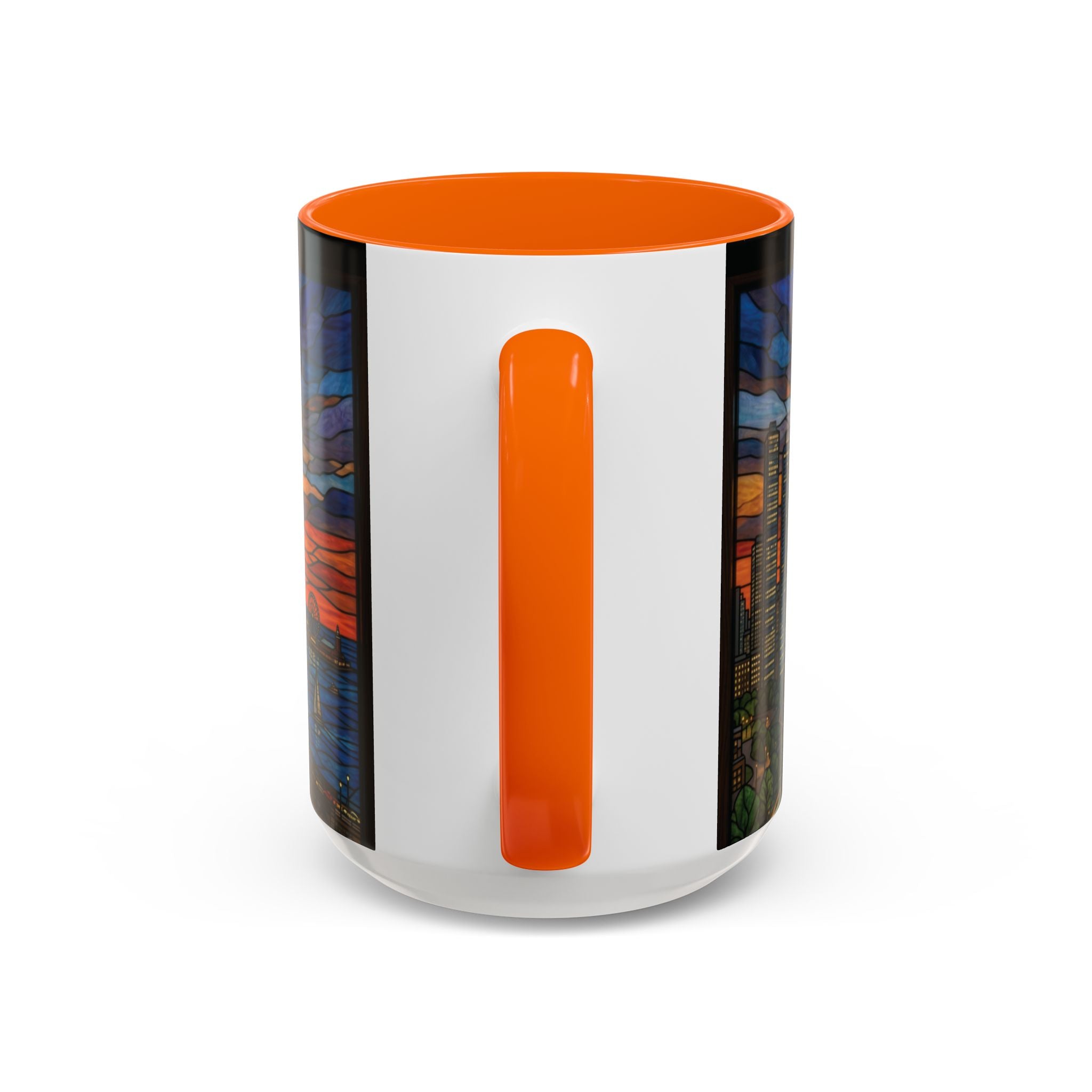 Chicago Skyline Accent Coffee Mug — Stained Glass Sunset Cityscape (11/15oz)
