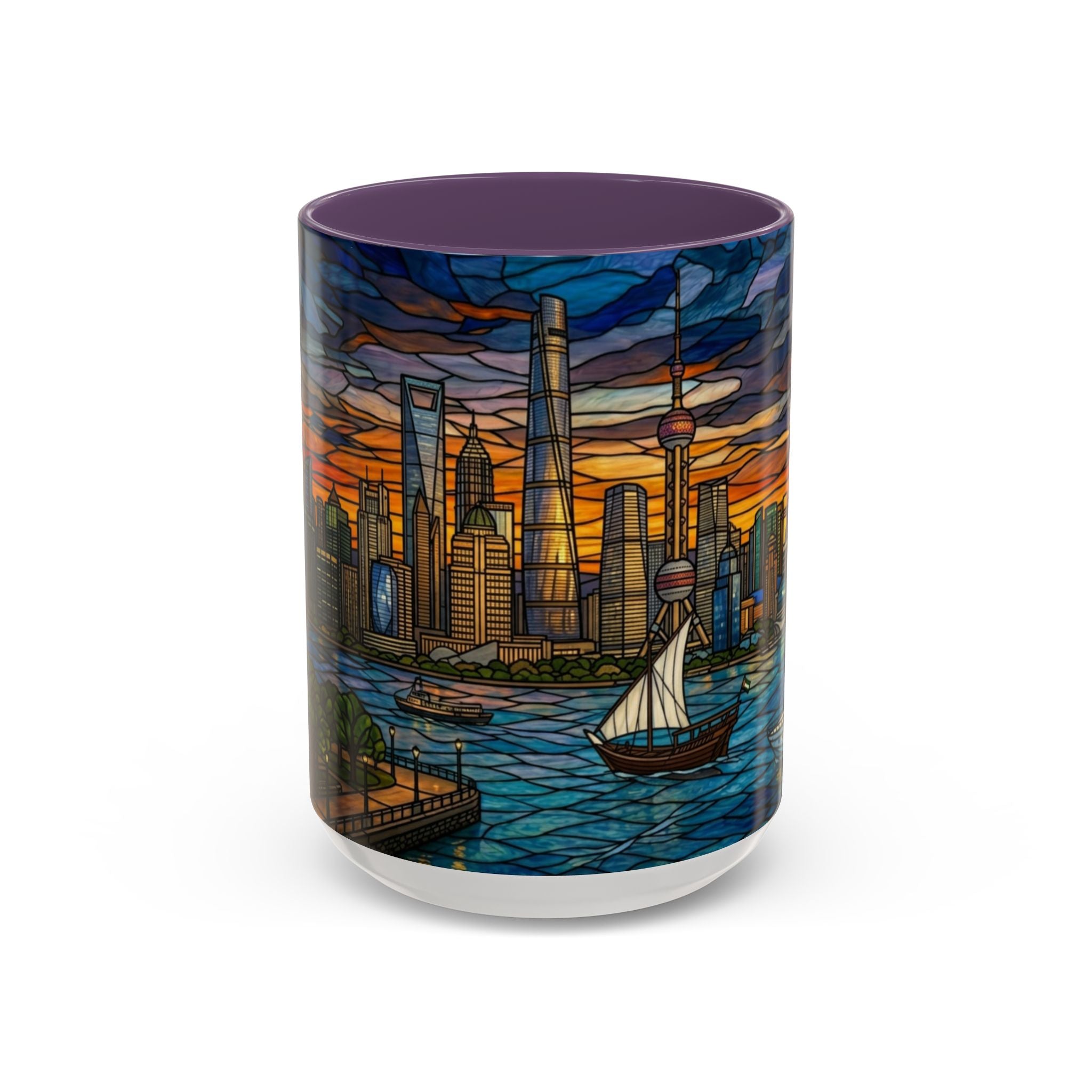 Shanghai Harbor Stained-Glass Sunset Coffee Mug (11/15oz)