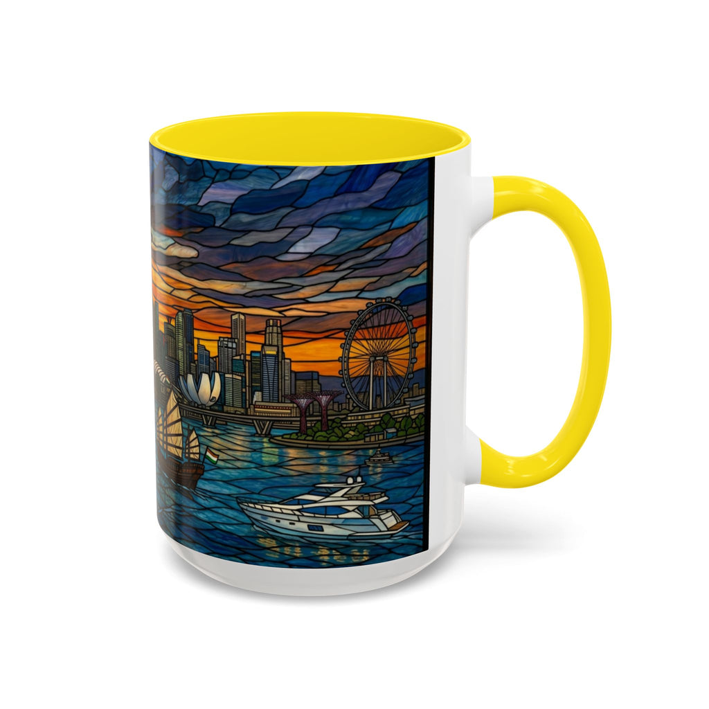 Singapore Skyline Accent Coffee Mug — Stained Glass Marina Bay Sunset Design (11/15oz)