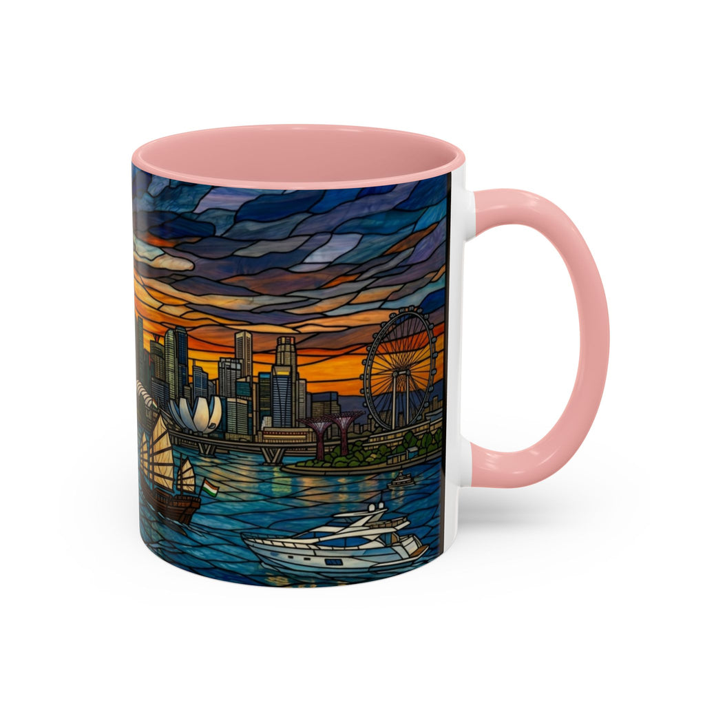 Singapore Skyline Accent Coffee Mug — Stained Glass Marina Bay Sunset Design (11/15oz)