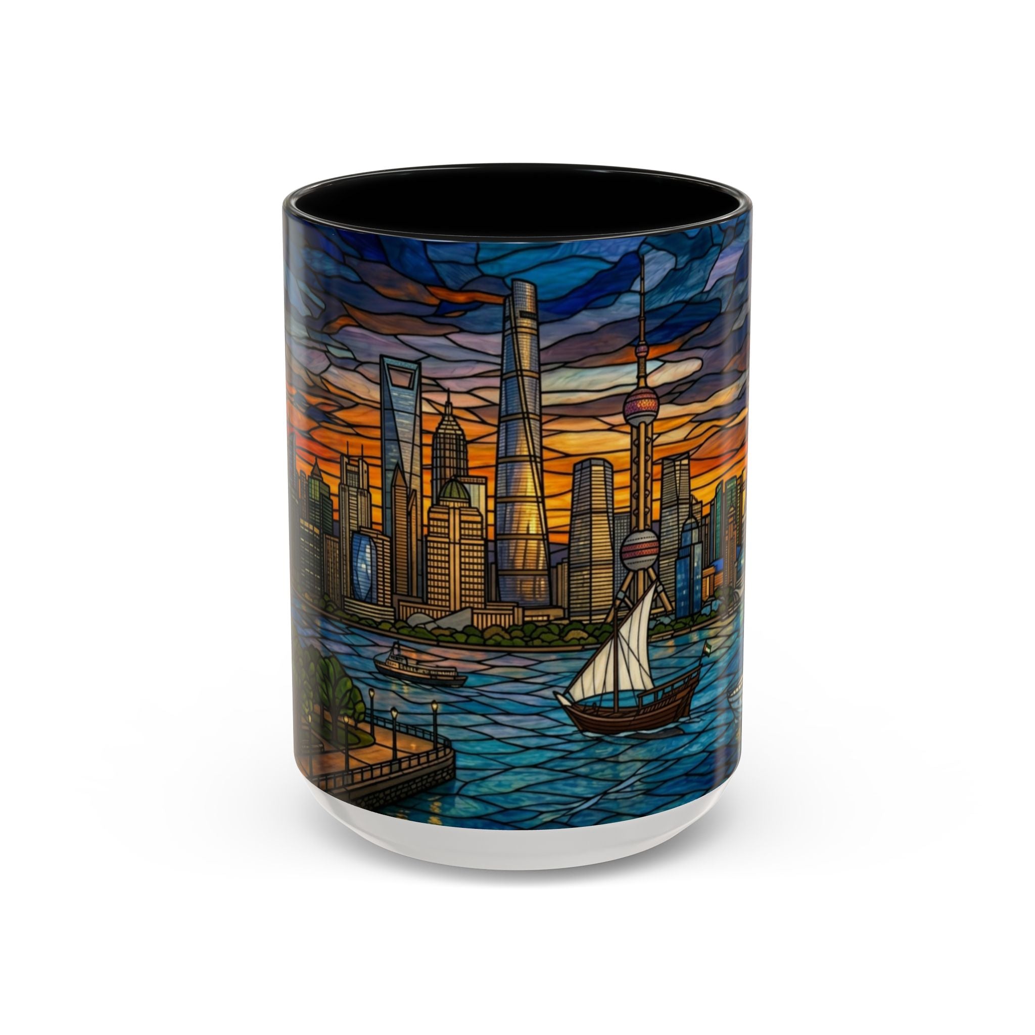 Shanghai Harbor Stained-Glass Sunset Coffee Mug (11/15oz)