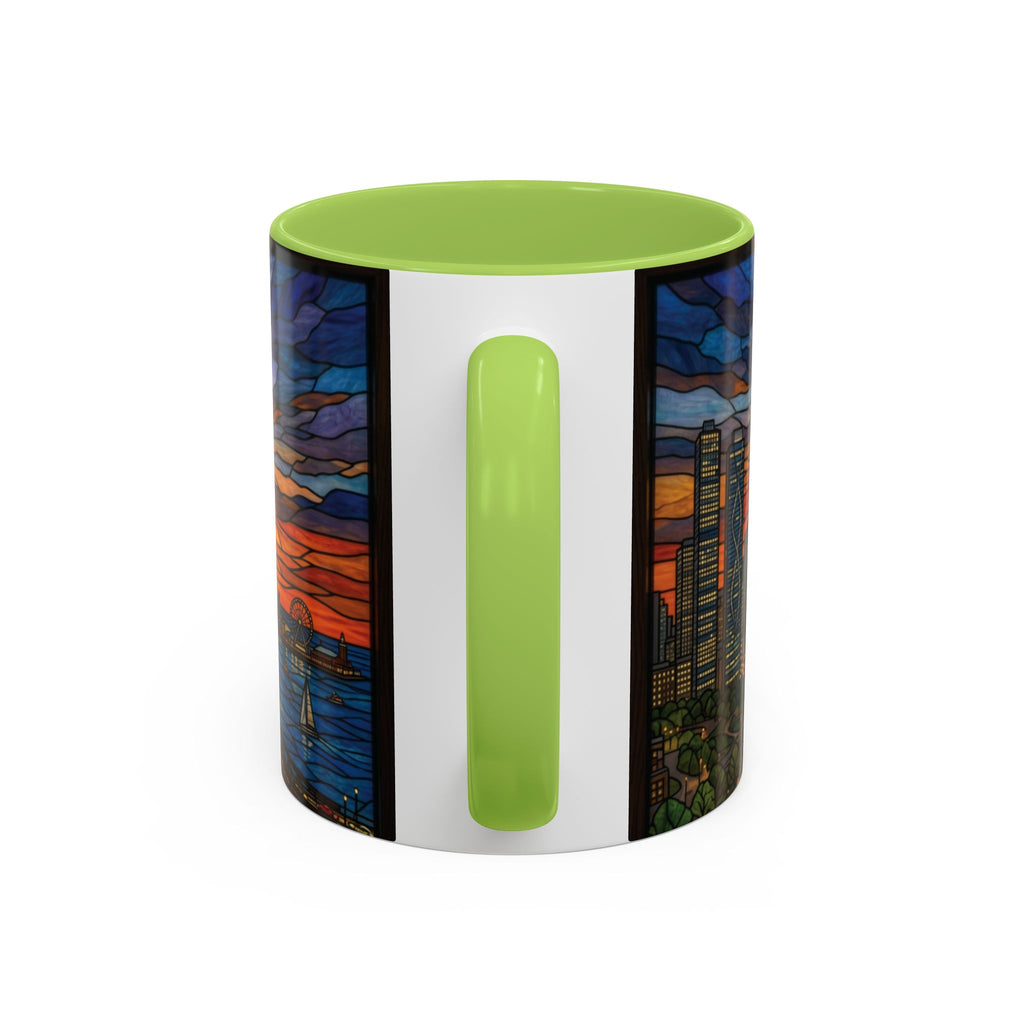 Chicago Skyline Accent Coffee Mug — Stained Glass Sunset Cityscape (11/15oz)