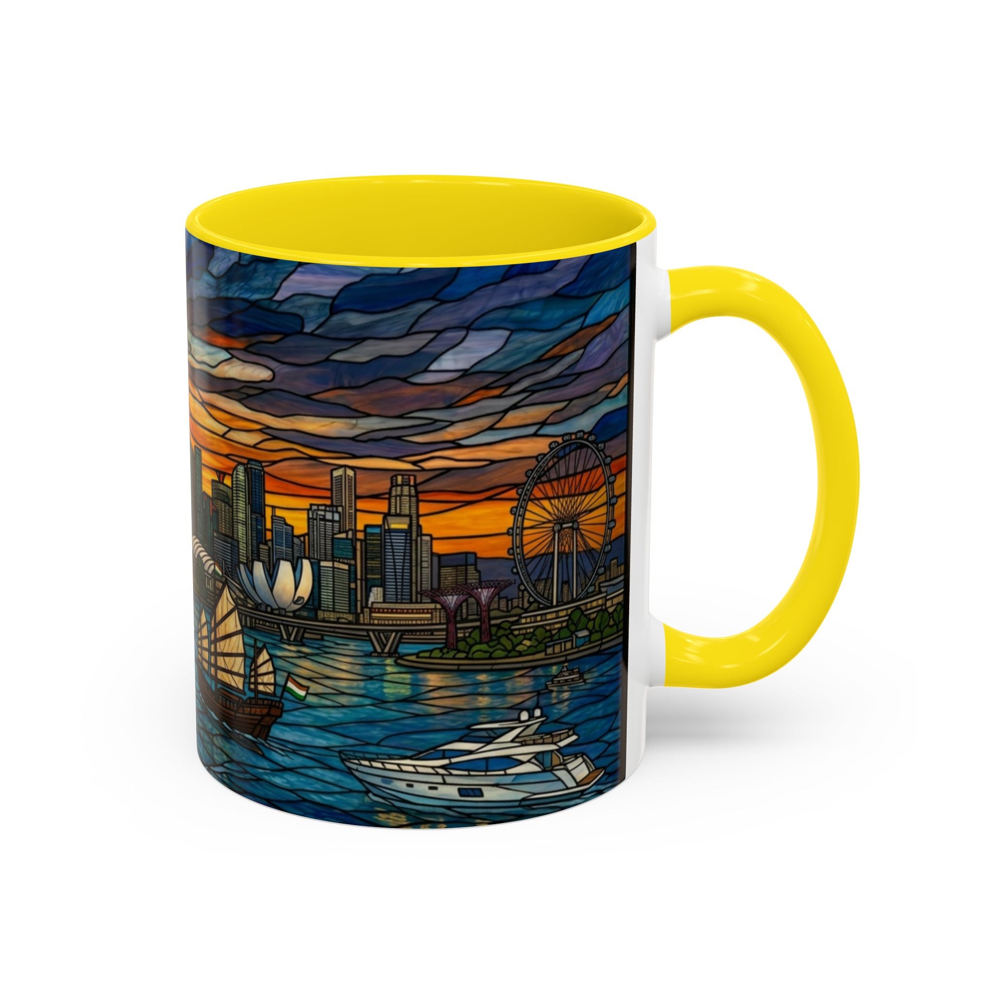 Singapore Skyline Accent Coffee Mug — Stained Glass Marina Bay Sunset Design (11/15oz)