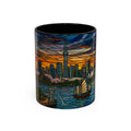 Tokyo City Sky Line Stained Glass Accent Coffee Mug – Sunset Harbor Skyline (11/15oz)