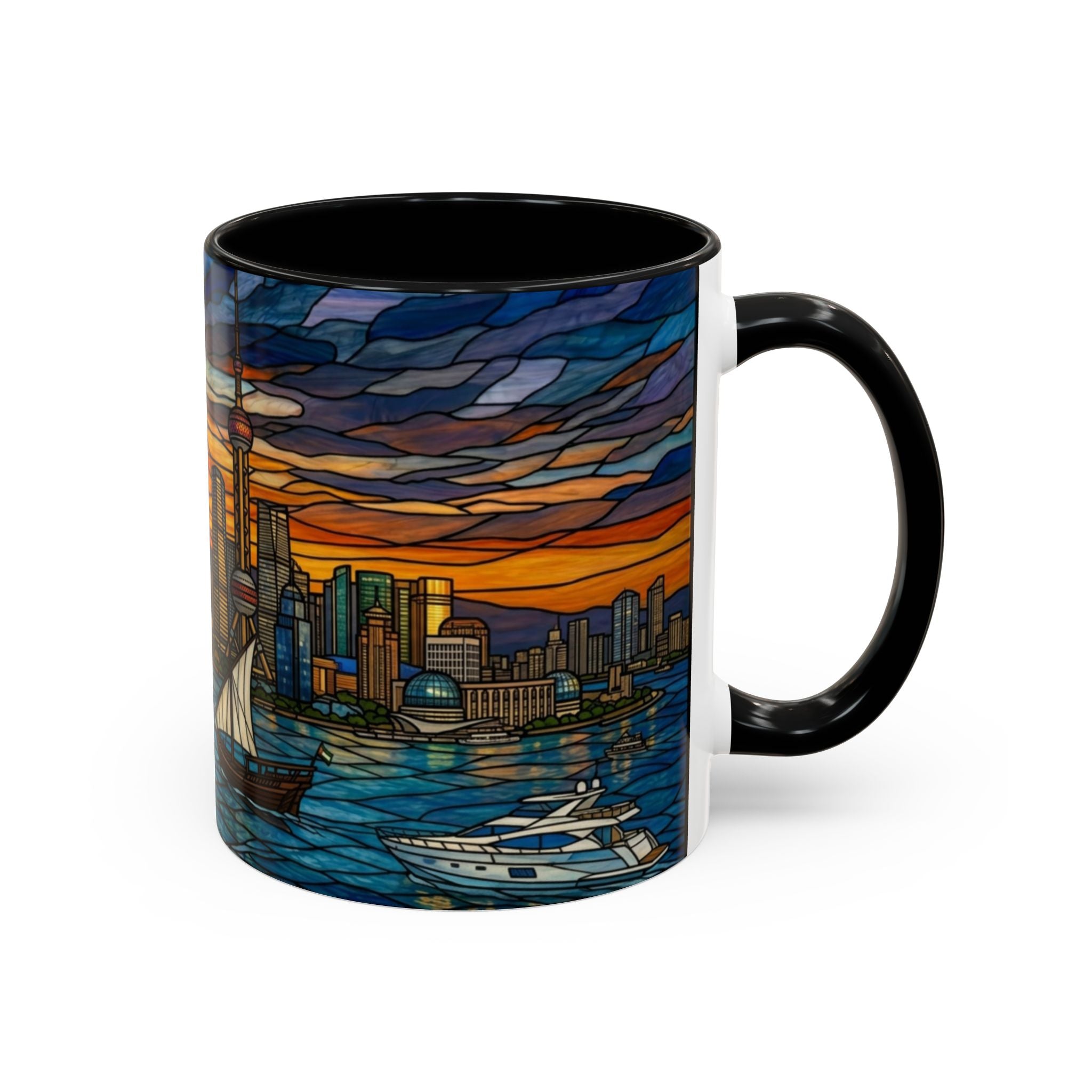 Shanghai Harbor Stained-Glass Sunset Coffee Mug (11/15oz)