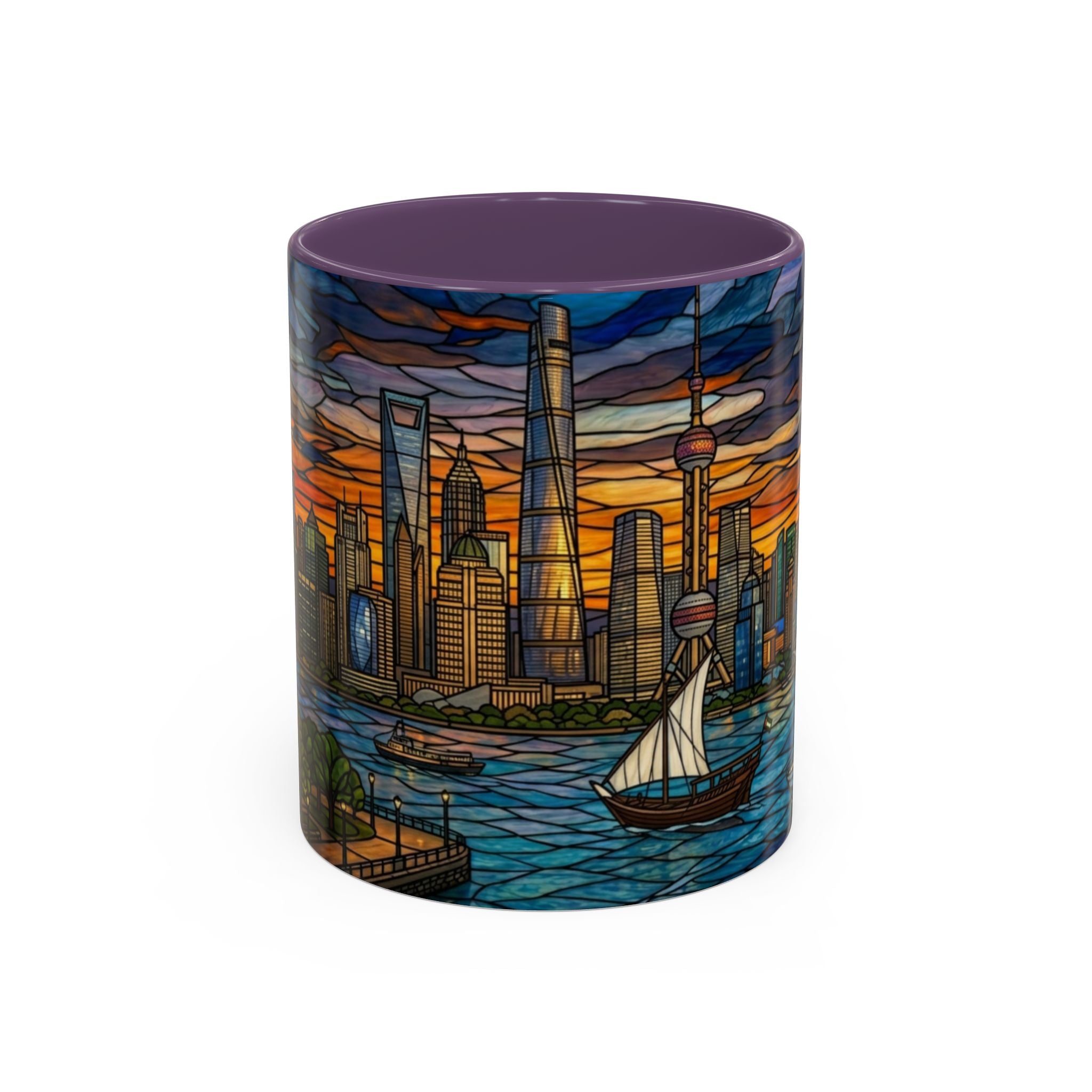 Shanghai Harbor Stained-Glass Sunset Coffee Mug (11/15oz)