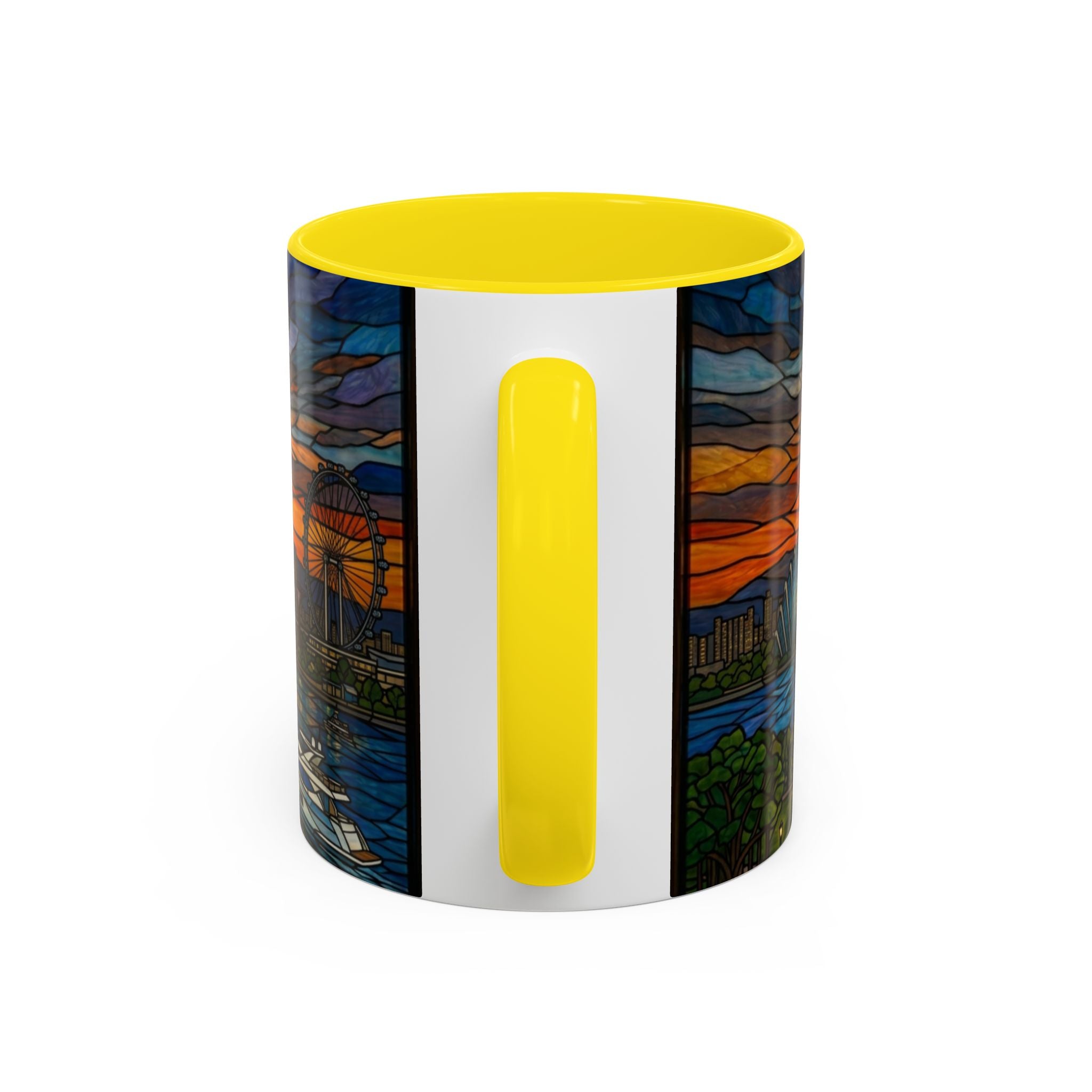 Singapore Skyline Accent Coffee Mug — Stained Glass Marina Bay Sunset Design (11/15oz)