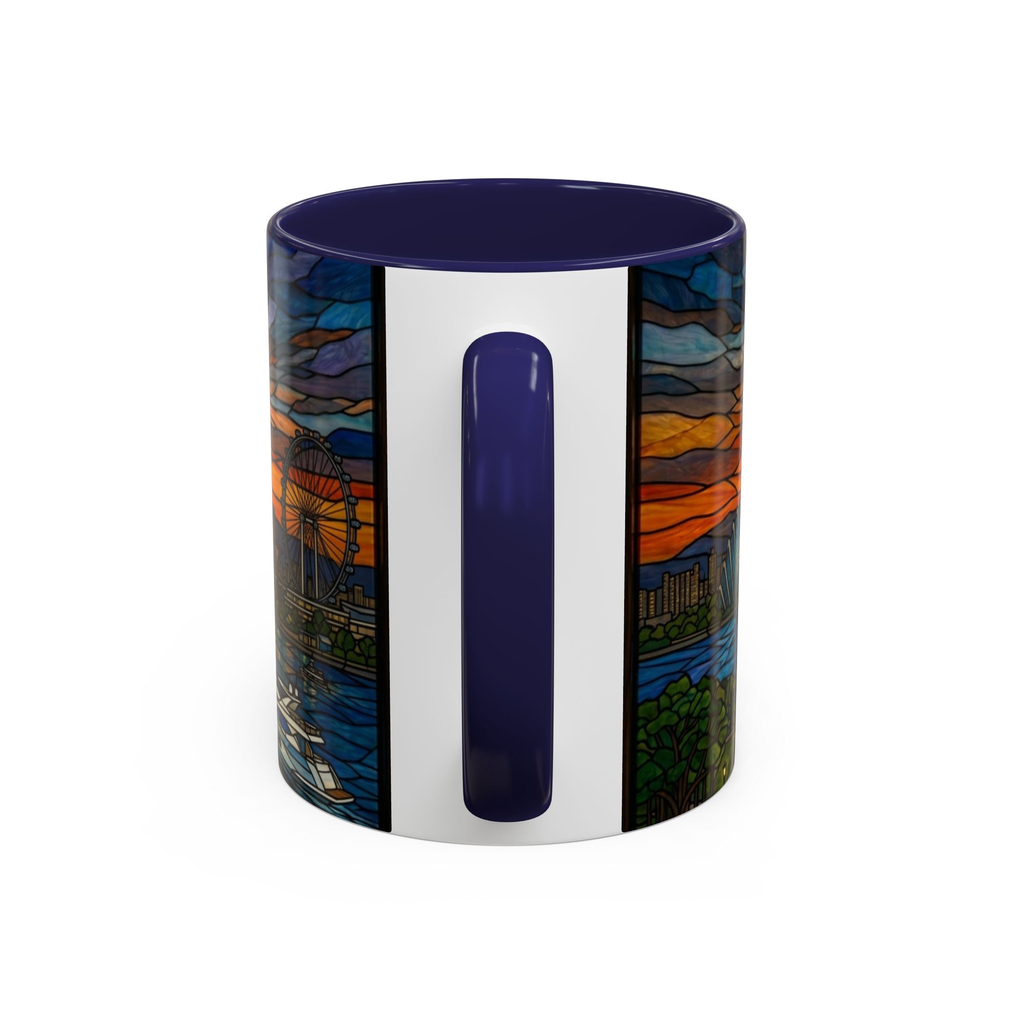 Singapore Skyline Accent Coffee Mug — Stained Glass Marina Bay Sunset Design (11/15oz)