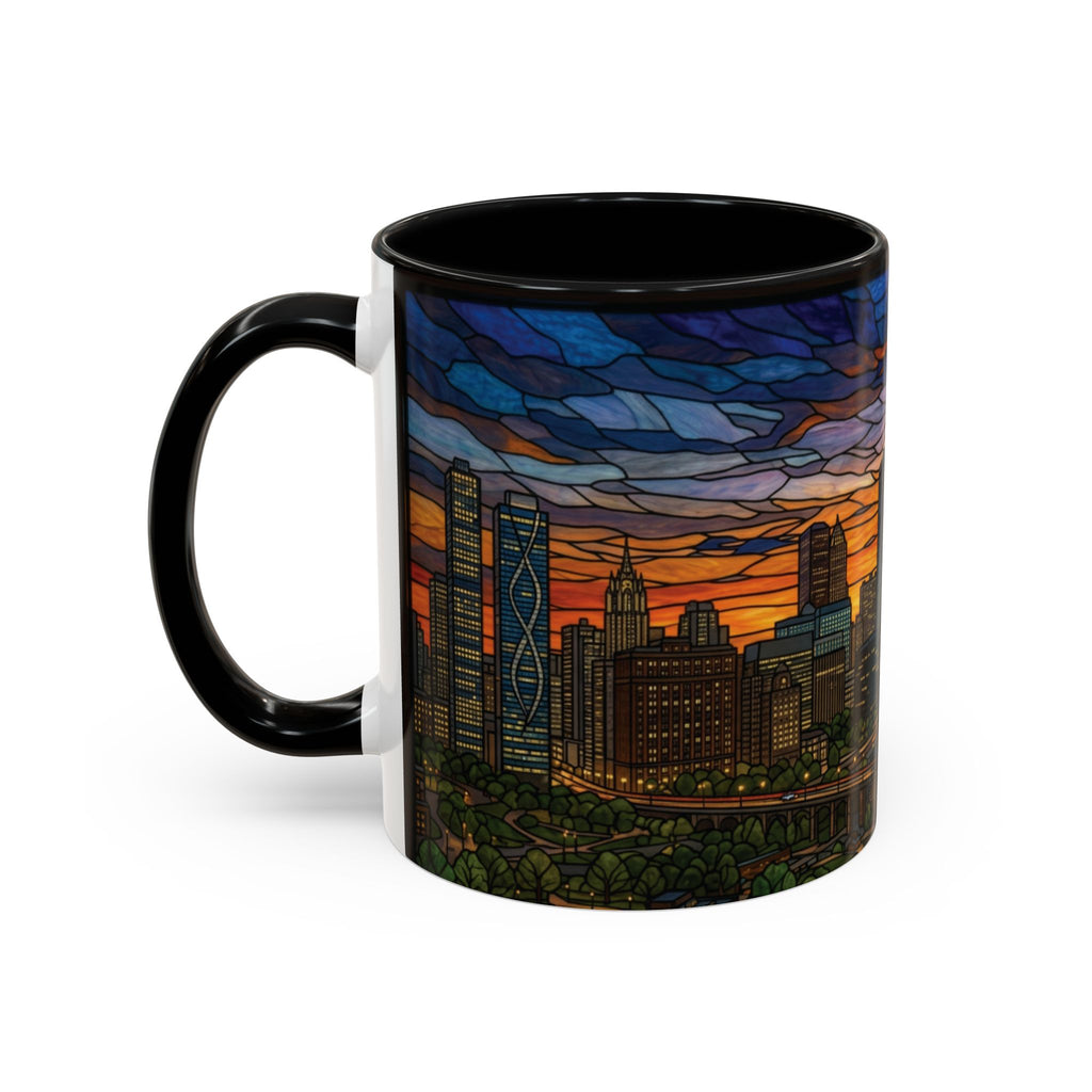 Chicago Skyline Accent Coffee Mug — Stained Glass Sunset Cityscape (11/15oz)