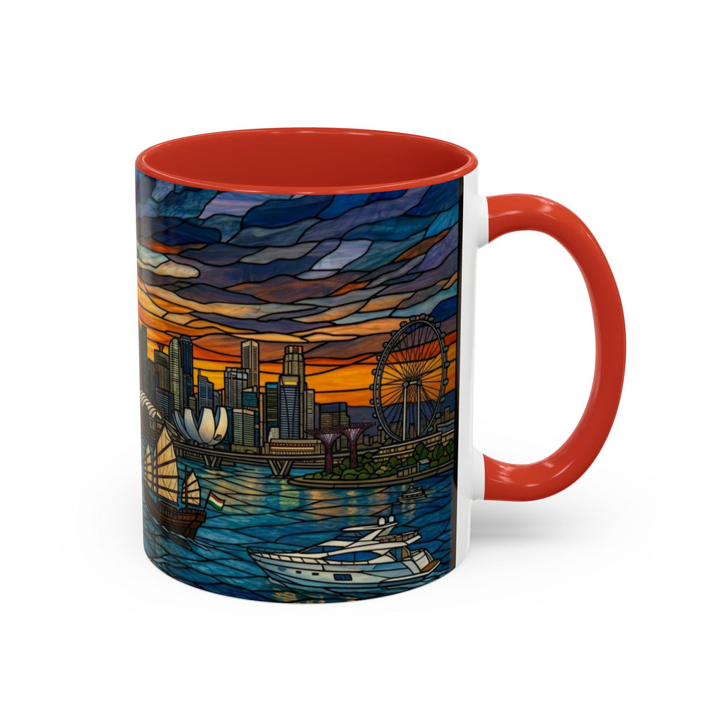 Singapore Skyline Accent Coffee Mug — Stained Glass Marina Bay Sunset Design (11/15oz)