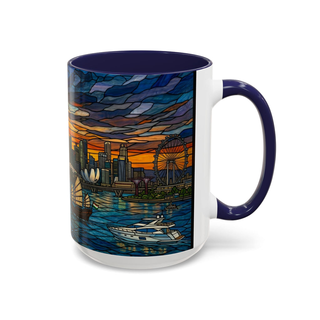 Singapore Skyline Accent Coffee Mug — Stained Glass Marina Bay Sunset Design (11/15oz)