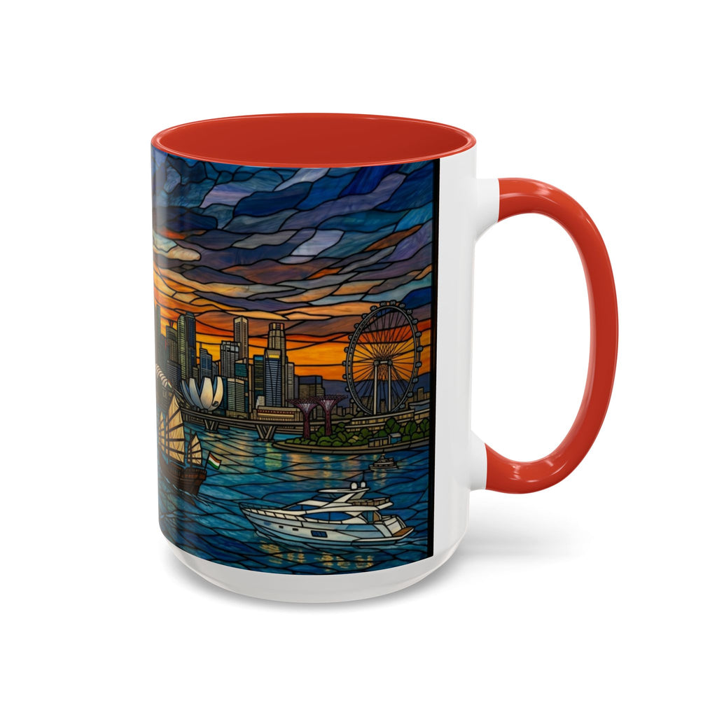 Singapore Skyline Accent Coffee Mug — Stained Glass Marina Bay Sunset Design (11/15oz)